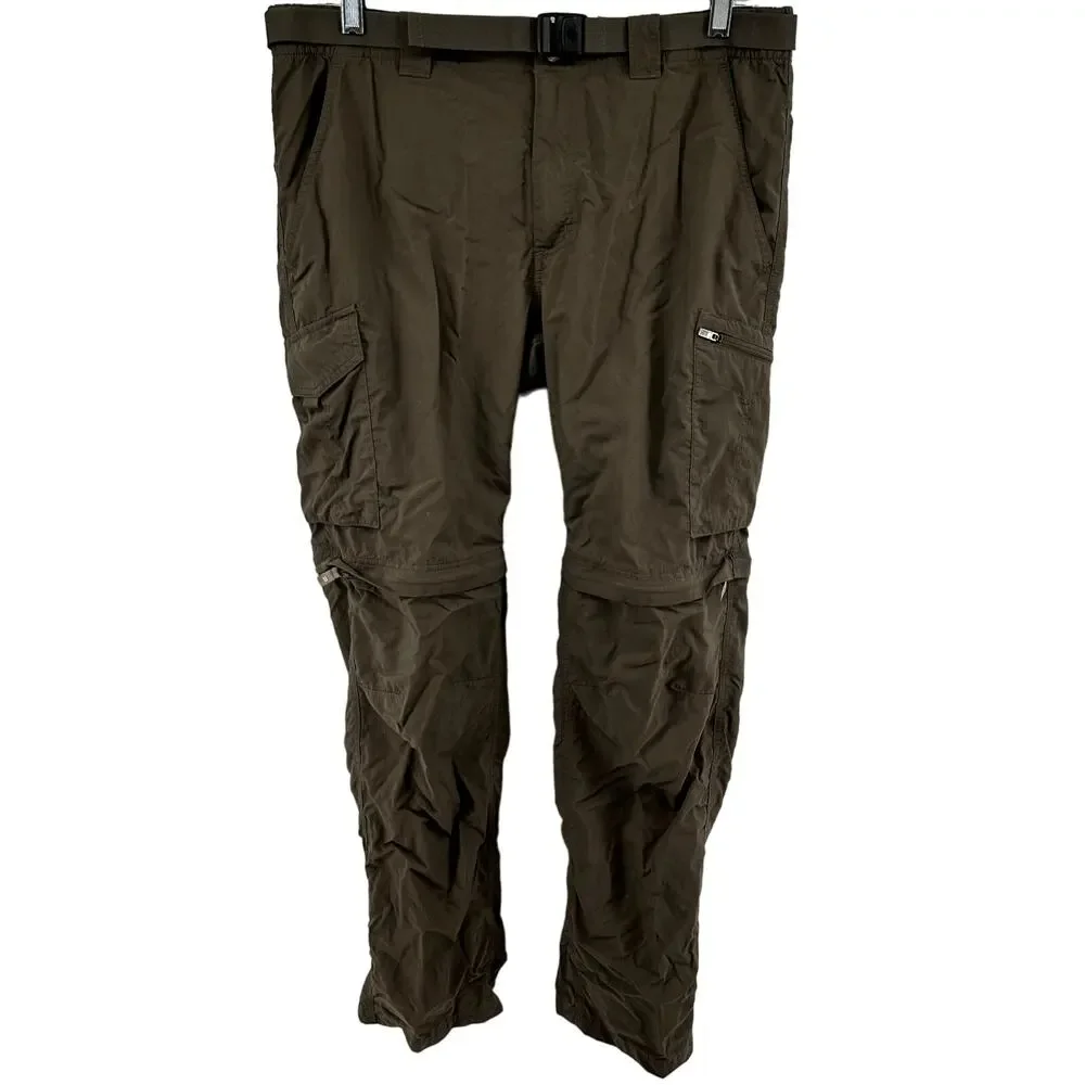 Columbia Silver Ridge Convertible Pants Omni Shade Belt Hiking Olive Green 34x32